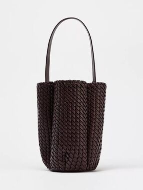 Zara Woven Effect Bucket Bag in Dark Burgundy